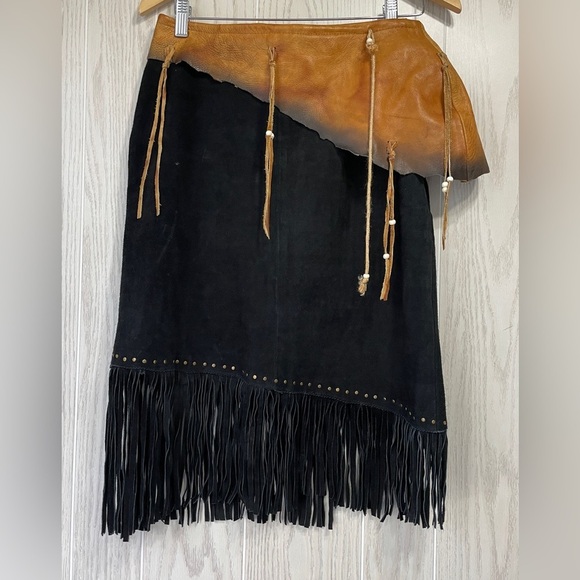 KOBLER LEATHER WOMEN'S LEATHER & FRINGE SIOUX SUEDE SKIRT Size M EUC - Picture 8 of 8